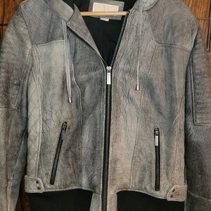 Rare Michael Kors Womens Hooded Moto Leather Jacket Size XL.